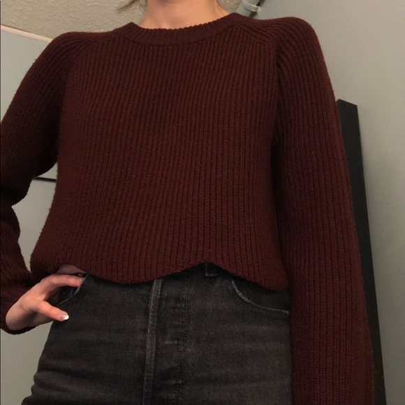 Wilfred Scalloped Crop Knit Sweater - Burgundy - Picture 6 of 7